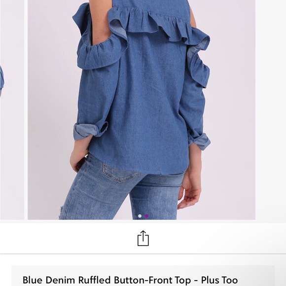 Blue Denim Ruffled Botton-Front top NWT!! - Picture 4 of 4